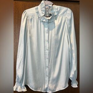 Zadig & Voltaire Tacca Glacier color Satin ruffled stand up collar blouse size M